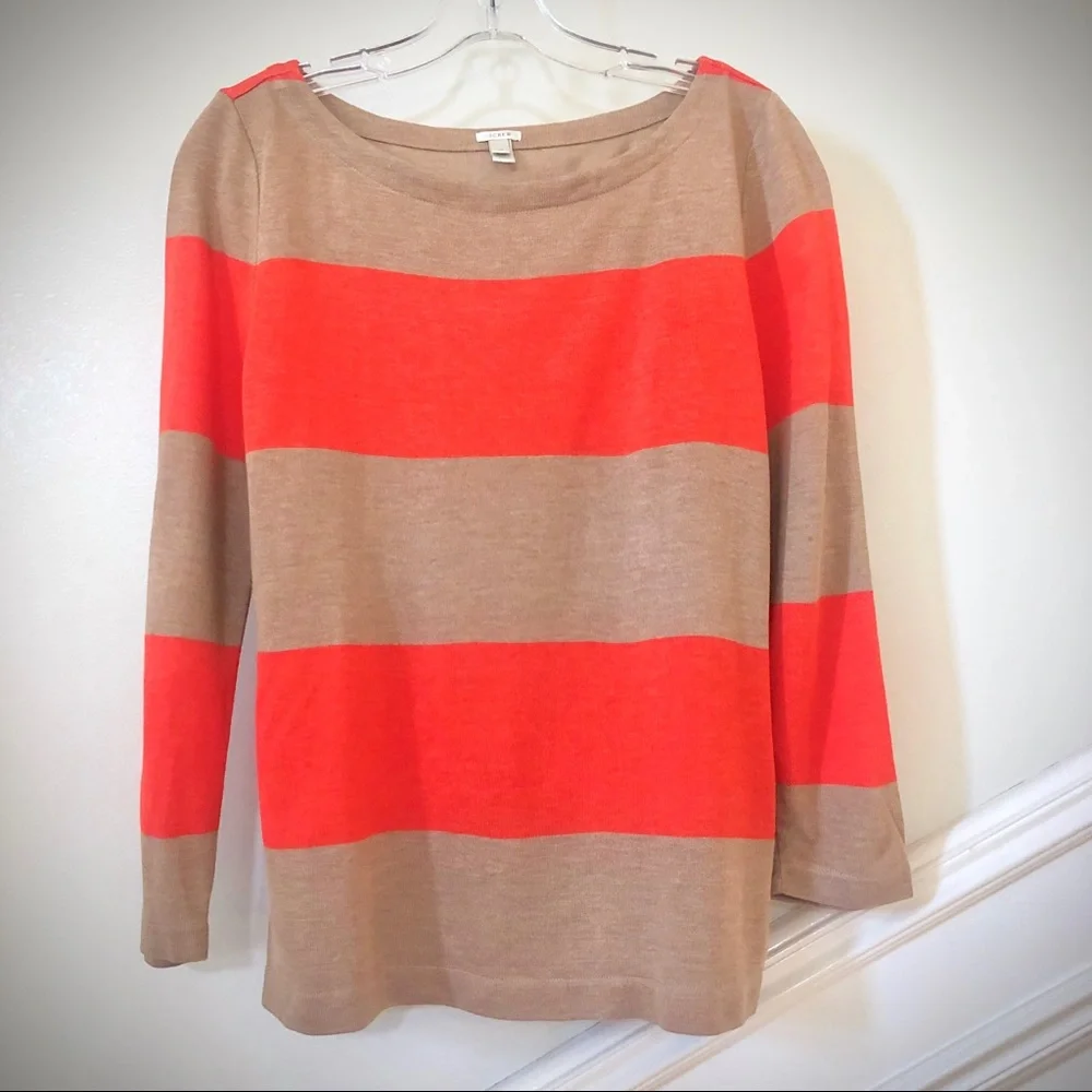 J. Crew Red/Light Brown Rugby Striped Knit Top, XS